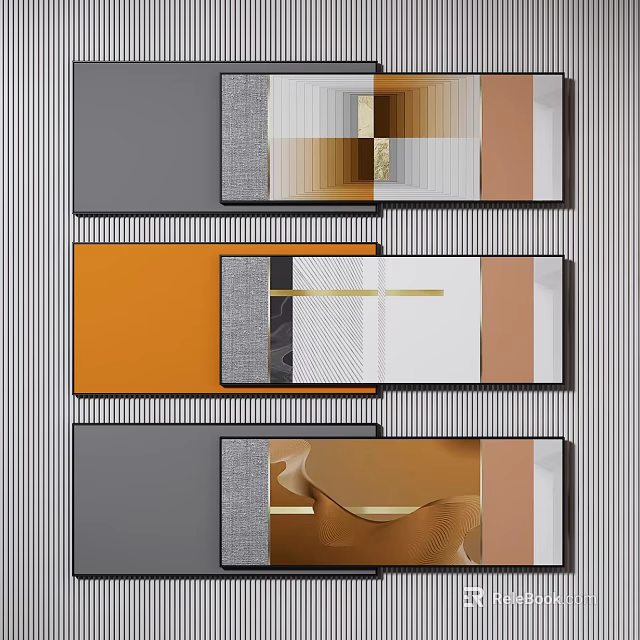 Abstract Design Featuring Geometric Color Blocks Lines Gray Orange Brown And White 3d model