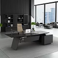 Modern Office Interior With Executive Desk Laptop Bookshelf Sofa And City View