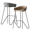 Modern Bar Stools with Curved Backrest and Black Metal Frame in Gray and Beige