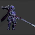 Mythical Creature Like Character Wearing Purple Blue Armor Holding Sword And Helmet
