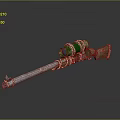 Rustic Weapon With Wooden Grip Metal Barrel Green Wrapped Accents And Handcrafted Design