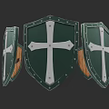 Medieval Green Shields With White Cross Design Metal Rivets And Wooden Back Panels