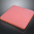 Pink Square Carved Sculpture With Engraved Leaf Motifs And Central Circular Hole