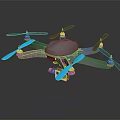 Gray Drone With Four Propellers Blue Blades And Bottom Mounted Camera 3d model