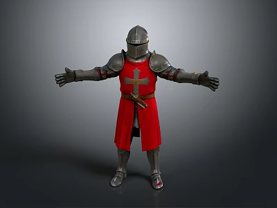 Man In Silver Armor With Red Robe And Cross Symbol Standing With Arms Outstretched 3d model