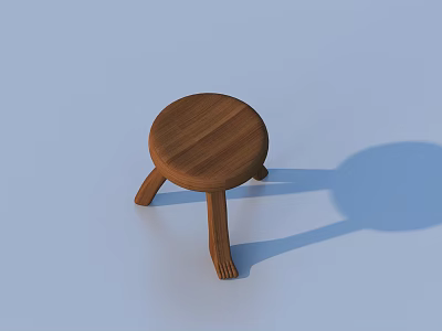 Simple Design Wooden Stool With Round Seat And Three Legs Structure 3d model