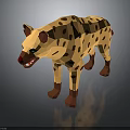 Spotted Hyena 3D Model in Low Poly Style with Yellow Fur and Brown Spots