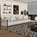 Modern Living Room Interior With White Sofa Geometric Rug And Wooden Accents