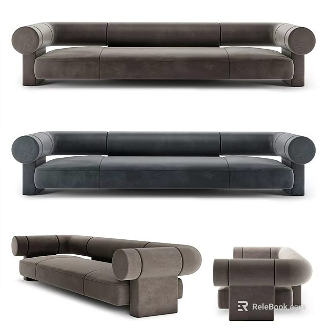 Modern Multi Seater Sofa With Curved Armrests And Plush Upholstery Design 3d model 