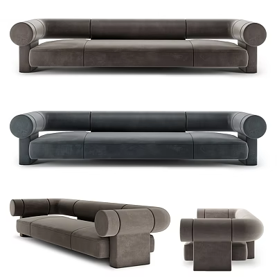 Modern Multi Seater Sofa With Curved Armrests And Plush Upholstery Design 3d model