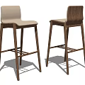 Two Modern Wooden Bar Stools With Fabric Seat And High Back Design