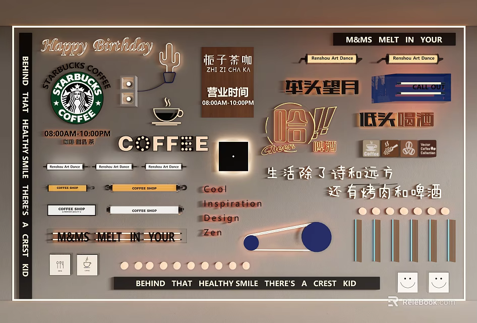 Custom Lightbox with Brand Logos Text Signs and Decorative Elements for Business Use 3d model