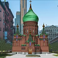 Historic Church Building With Green Dome Red Brick And Traditional Architecture In Urban Setting