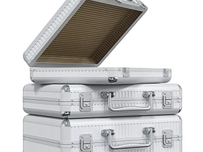 Stacked White Metallic Suitcases With Open Top And Honeycomb Interior Design 3d model