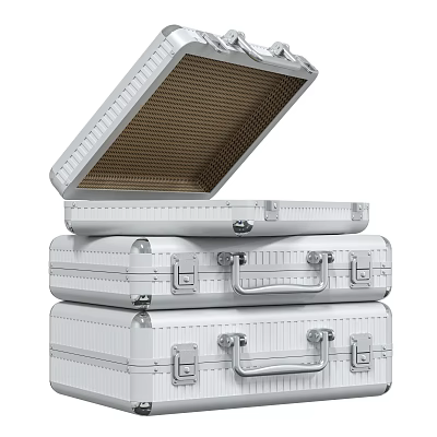 Stacked White Metallic Suitcases With Open Top And Honeycomb Interior Design 3d model