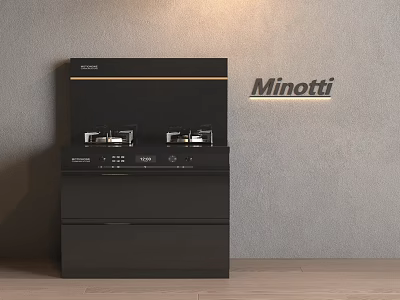 Minotti Modern Black Kitchen Appliances With Integrated Hob And Storage Cabinet 3d model