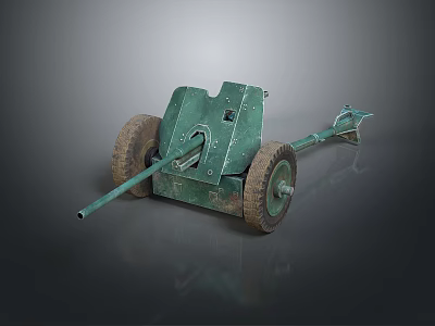 Vintage Green Wheeled Artillery Cannon With Old Historical Military Design 3d model