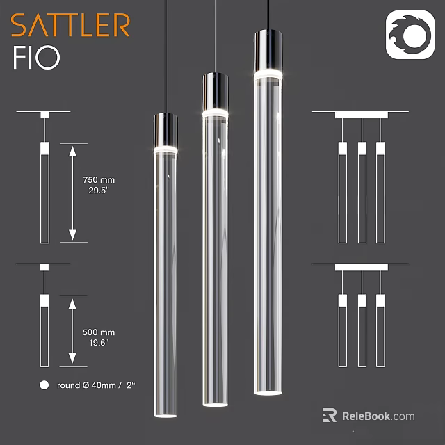 Sleek Modern Tubular Pendant Light Design Featuring 750mm 500mm Length And 50mm Round Diameter 3d model 