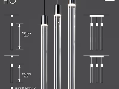 Sleek Modern Tubular Pendant Light Design Featuring 750mm 500mm Length And 50mm Round Diameter 3d model