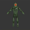 Humanoid Robot Character Featuring Silver Armor Red Helmet And Muscular Body Design