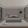 Modern Bedroom Interior With Platform Bed Circular Mirror And Built In Wardrobes