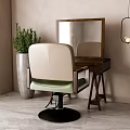 Elegant Room Interior With Dressing Table Mirror Green Beige Chair Plant And Pendant Light