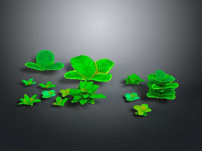 Vibrant Green Plants With Various Leaf Shapes And Sizes On Gray Background 3d model