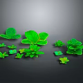 Vibrant Green Plants With Various Leaf Shapes And Sizes On Gray Background