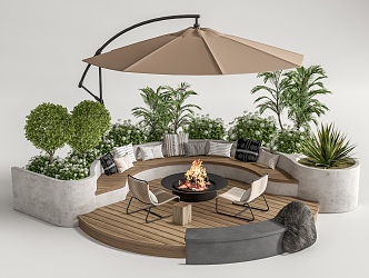 Modern Outdoor Chair Outdoor Sofa Patio Sofa Card Seat Sofa Plant Combination Patio Landscape Fireplace 3d model