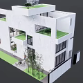 Modern Detached Villa Exterior With Gray Stone Walls Large Glass Windows And Garden Landscaping