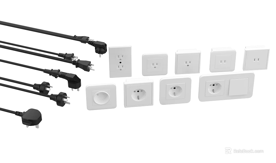 Various White Switch Panels With Black Plugs For Home Electrical Accessories 3d model 