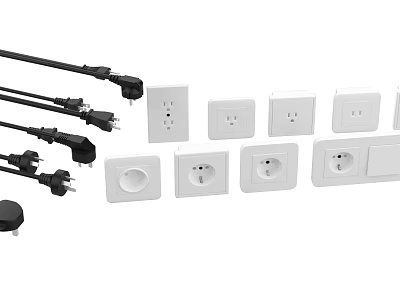 Various White Switch Panels With Black Plugs For Home Electrical Accessories 3d model