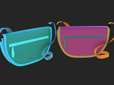 Stylish Teal And Magenta Crossbody Bags With Zipper Pockets And Colorful Straps 3d model