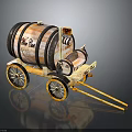 Vintage Wooden Wine Barrel Cart With Decorative Wheels And Handle