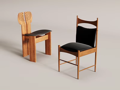 Stylish Contemporary Wooden Single Chairs With Black Seats And Unique Backrest Designs 3d model