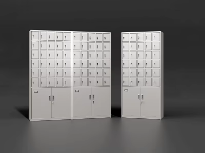 White Metal Lockable Bookcase With Multiple Small Compartments On Grey Background Design 3d model