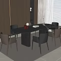 Modern Minimalist Dining Table Set With Oval Top Black Legs And Six Dark Gray Chairs 3d model