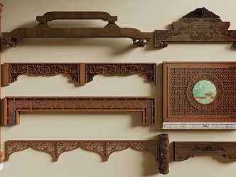 New Chinese-style Carved Cross-beam Wood Beam Ancient Building Component Carved Lintel Post 3d model