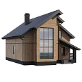 Two Story Single Family Wooden House With Black Roof And Front Porch Exterior