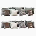 Stylish Decorative Pillows In Brown Gray And White With Checkerboard And Plain Patterns 3d model