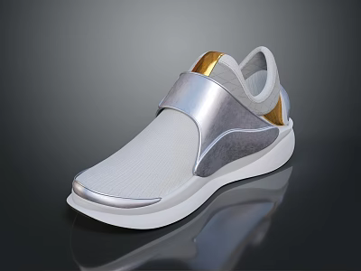 Modern Lightweight Casual Shoes For Daily Living With Gray Mesh Upper Silver Gold Accent 3d model