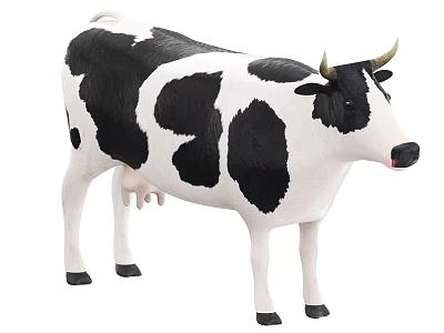 Cute Black And White Cow Figurine With Horns And Spotted Pattern 3d model