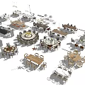 Dining Table Sets In Various Styles With Round Rectangular Tables And Matching Chairs 3d model