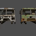 Old Rusted Car Fronts In Light Gray And Green With Damaged Parts