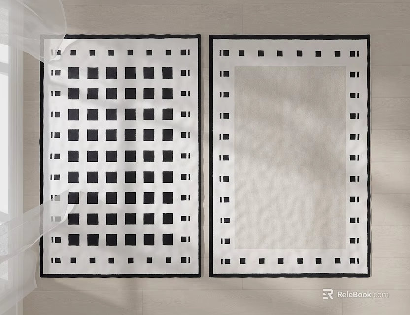 Square Carpets With Black And White Grid And Border Patterns For Modern Home Decor 3d model 