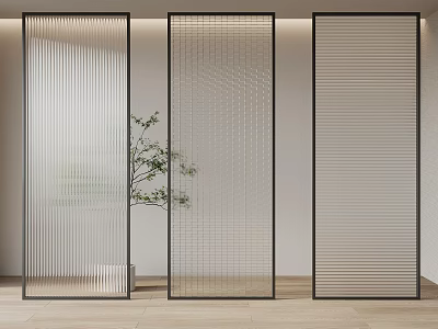 Modern Room Divider Screens With Vertical Stripes Grid Pattern Horizontal Designs And Green Plant 3d model
