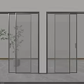 Modern Black Frame Glass Double Doors For Interior Space With Potted Plant 3d model