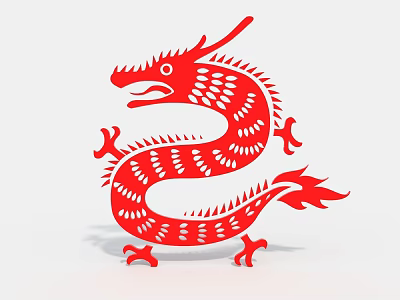 Red Dragon Shaped Paper Cutting As Household Decorative Artwork 3d model