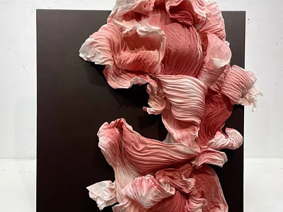 Elegant Pink And White Ruffled Fabric Wall Decor On Black Background Panel 3d model