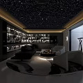 Home Theater Room With Starry Sky Ceiling Large Screen TV Sofa Round Rug And Treadmill